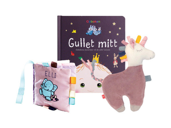 Babypakke med koseklut, vognbok og Gullet Mitt