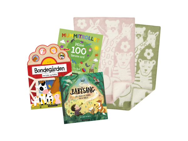Babypakke med babyteppe og babybøker