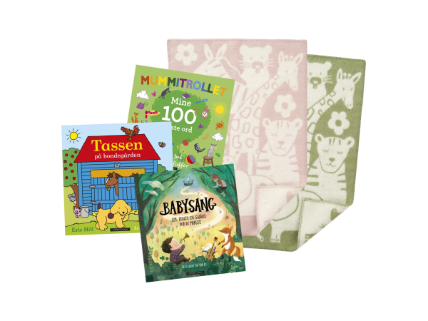 Babypakke med babyteppe og babybøker