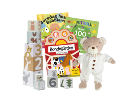 Babypakke med bamse og stableklosser