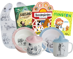 Babypakke med servisesett og smekke