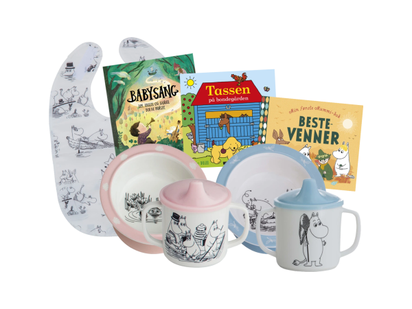 Babypakke med servisesett og smekke