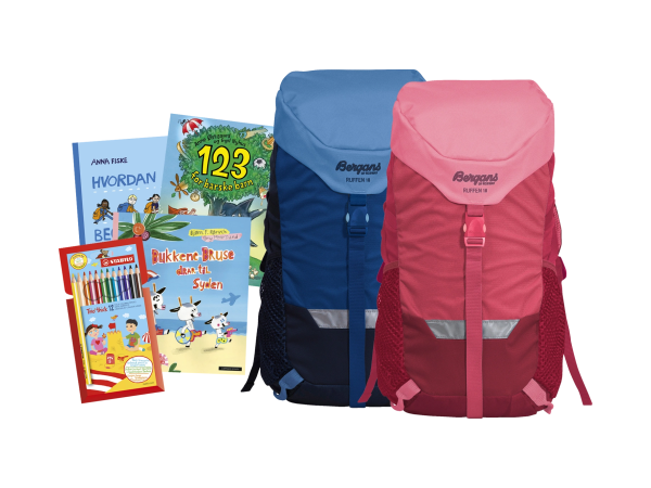 Bergans Ruffen 18L, fargeblyanter og barnebøker