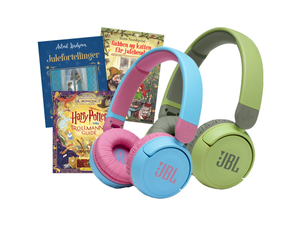 JBL trådløse hodetelefoner og julebøker