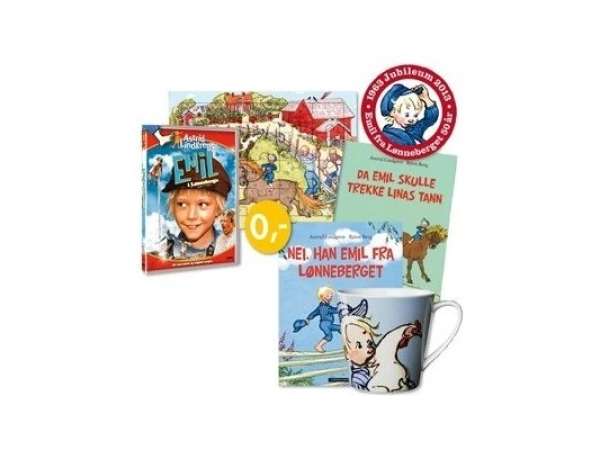 Emilpakke med DVD, kopp og bøker