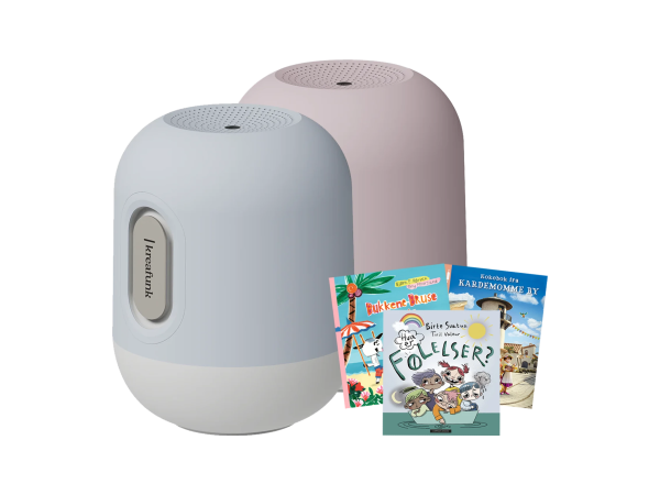 Kreafunk Glowie høyttaler og barnebøker