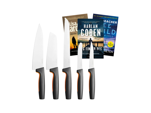 Fiskars knivsett og krimbøker