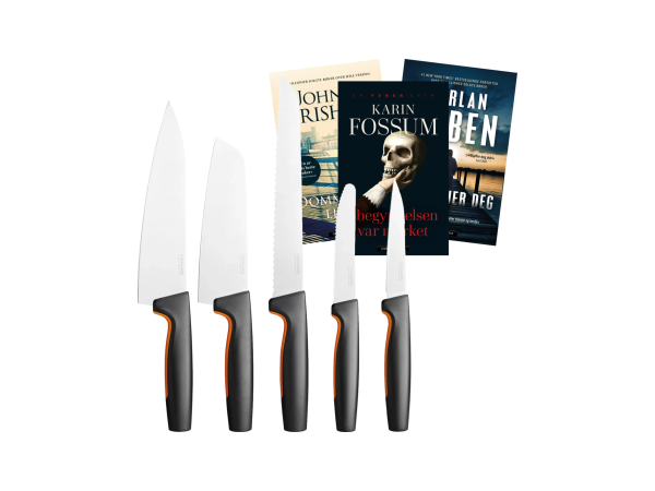 Fiskars knivsett og krimbøker
